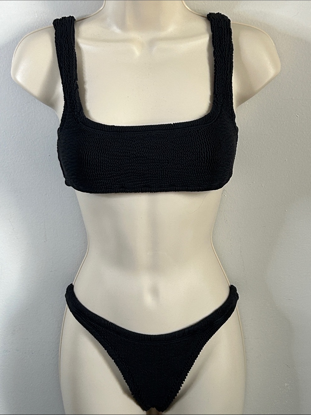 Kut Swim Stretchy Chic Crinkle Stretch Black Square Neck Bikini Set